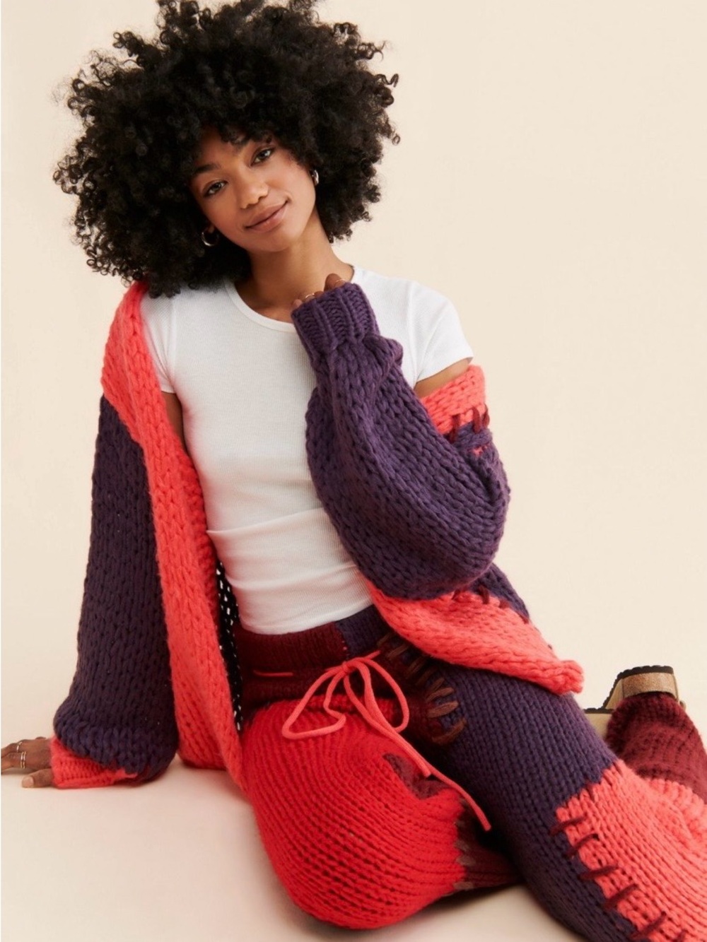 SAACHI Colorblock Chunky Knit Patchwork Cardigan Size Medium